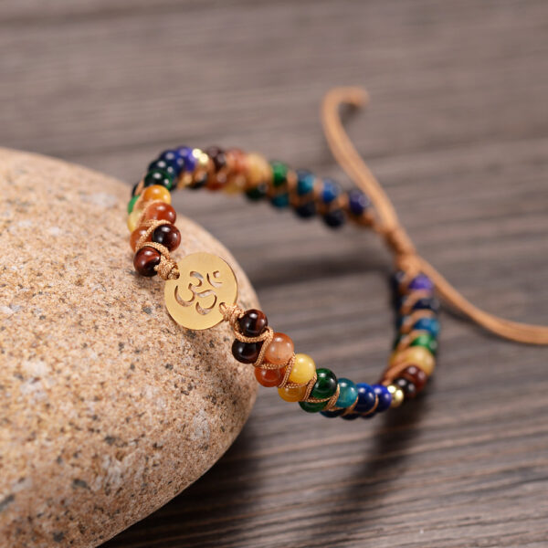 Colorful Tiger Eye Stone OM Bracelet 7 Chakra Meditation Yoga Spirituality Bracelet - Image 6