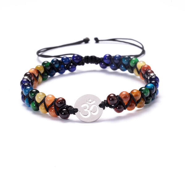 Colorful Tiger Eye Stone OM Bracelet 7 Chakra Meditation Yoga Spirituality Bracelet