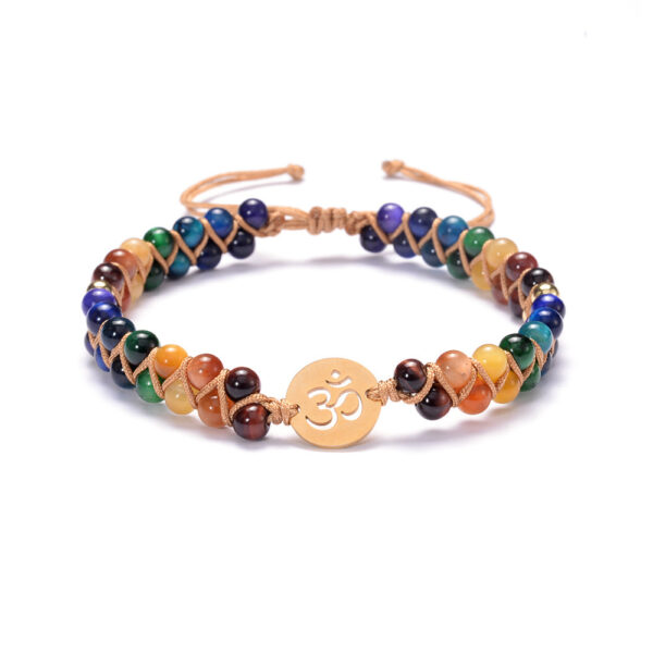 Colorful Tiger Eye Stone OM Bracelet 7 Chakra Meditation Yoga Spirituality Bracelet - Image 2